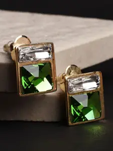 XPNSV Gold-Plated Swarovski Crystal Studded Square Studs