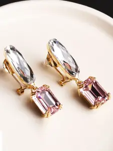 XPNSV Gold-Plated Swarovski Crystals Studded Oval Drop Earrings