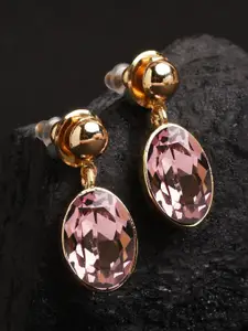 XPNSV Gold-Plated Swarovski Crystal Studded Oval Drop Earrings