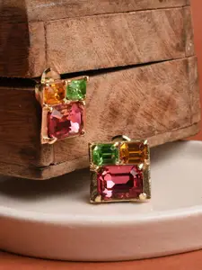 XPNSV Mosaic Gold-Plated Swarovski Crystals Studded Square Studs