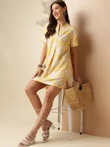 Anouk Women Yellow Floral Printed A-Line Mini Dress