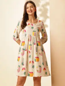 Anouk Women Abstract Printed Cotton Fit and Flare Above Knee Dress