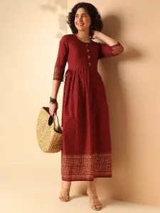 Anouk Women Polka Dot Printed Cotton Fit & Flare Maxi Dress