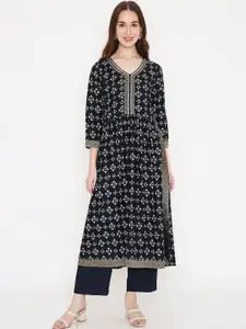 Saffron Threads Bandhani V-Neck A-Line Kurta