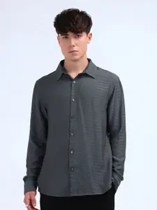 Flying Machine Men Spread Collar Horizontal Striped Cotton Casual Shirt