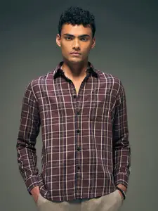 Flying Machine Men Slim Fit Spread Collar Tartan Checked Cotton Casual Shirt