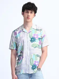 Flying Machine Men Cuban Collar Floral Printed Casual Shirt