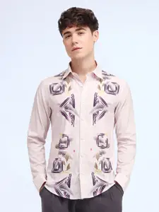 Flying Machine Men Slim Fit Spread Collar Geometric Printed Cotton Casual Shirt