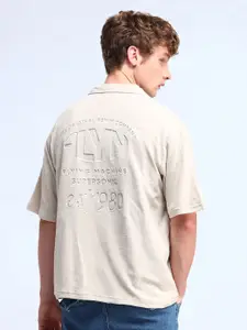 Flying Machine Men Boxy Fit Cuban Collar Typography Printed Cotton Casual Shirt