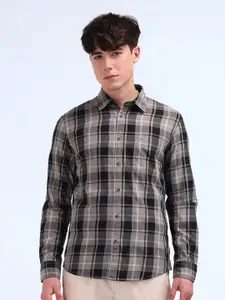 Flying Machine Men Slim Fit Spread Collar Tartan Checked Cotton Casual Shirt