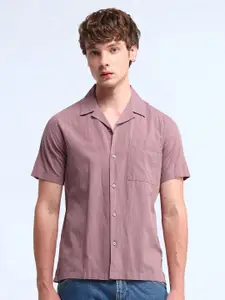 Flying Machine Men Cuban Collar Solid Cotton Casual Shirt