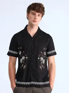 Flying Machine Men Cuban Collar Floral Printed Cotton Casual Shirt