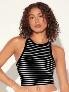 AAHWAN Women Horizontal Stripes Striped Tank Crop Top