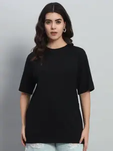 N1F FASHION Women Solid Round Neck Cotton Relaxed Fit T-shirt