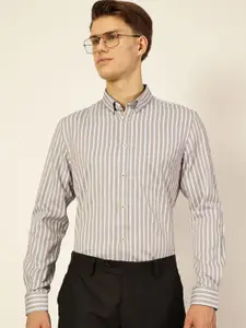 Thomas Scott Men Smart Fit Button-Down Collar Vertical Striped Cotton Formal Shirt