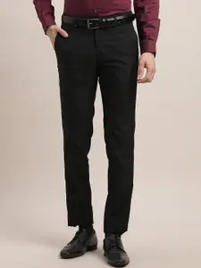 Turtle Men Textured Checked Tailored Slim Fit Trousers