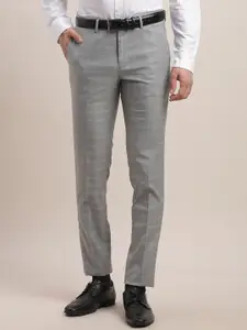Turtle Men Checked Tailored Skinny Fit Formal Trousers