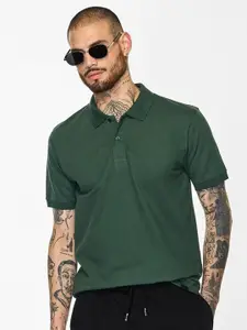 Snitch Men Solid Polo Collar Cotton T-shirt