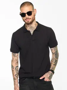 Snitch Men Solid Polo Collar Cotton T-shirt