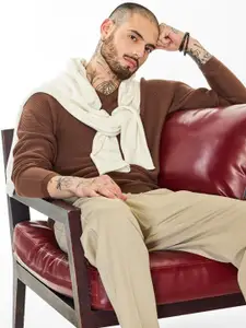 Snitch Men Cotton Striped V-Neck Long Sleeves Pullover