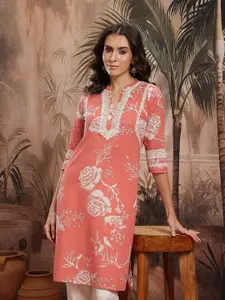 Sangria Cotton Floral Print Straight Kurta