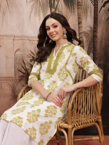 Sangria Women Pure Cotton Lace Insert A-Line Kurta