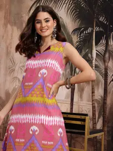Sangria Ikat Print A-Line Kurta