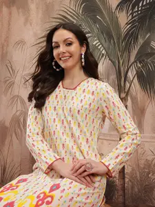 Sangria Lace Inserts Detail Ethnic Motif Print Straight Kurta