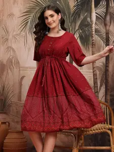 Sangria Ethnic Motifs Printed Knee Length Ethnic Dress