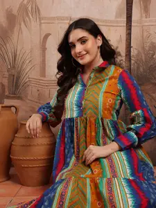 Sangria Printed Pure Cotton Tiered Shirt Ethnic Dress