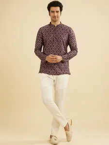 Manyavar Ethnic Motifs Printed Mandarin Collar Straight Short Kurta