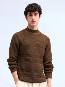 Flying Machine Men Self Design Pure Cotton Cable Knit Pullover Sweater