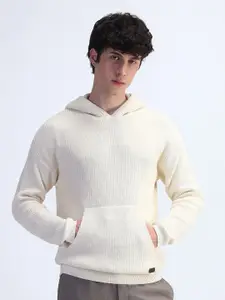 Flying Machine Men Pure Cotton Ribbed Hooded Pullover