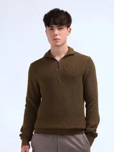 Flying Machine Men Self Design Pure Cotton Cable Knit Pullover