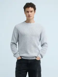 Flying Machine Men Self Design Pure Cotton Cable Knit Pullover