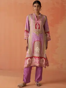 Lakshita Ethnic Motifs Printed Mandarin Collar Sequins Straight Kurta