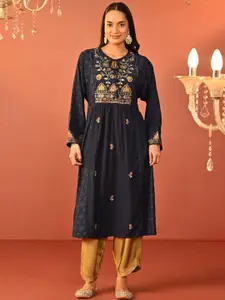 Lakshita Floral Embroidered Tie-Up Neck Thread Work A-Line Kurta