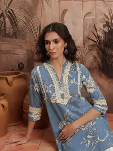 Sangria Cotton Floral Print Straight Kurta