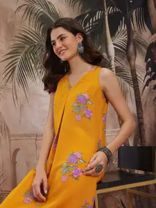 Sangria Floral Printed Pleated Front Kurta