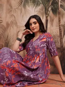 Sangria Floral Printed Empire Dress