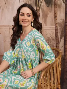 Sangria Ethnic Motifs Print Pure Cotton Empire Midi Dress