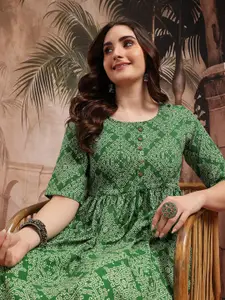 Sangria Geometric Printed Fit and Flare Ethnic Dress