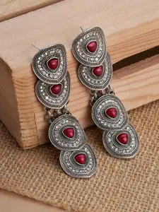 TEEJH Dhanushree Silver-Plated Contemporary Oxidised Drop Earrings