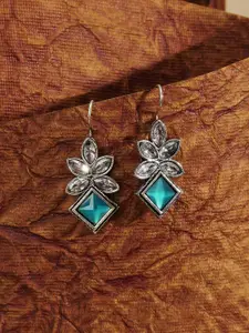 TEEJH Aradhana Silver-Plated Diamond Shaped Oxidised Drop Earrings