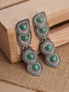 TEEJH Sula Silver-Plated Contemporary Oxidised Drop Earrings