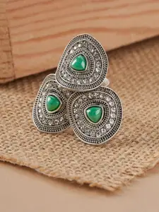 TEEJH Suresha Silver Women Turquoise Blue Silver-Plated Gemstone Studded Ring