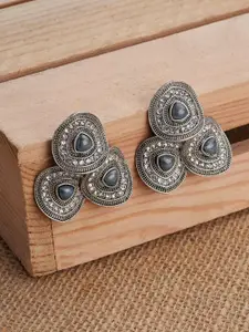 TEEJH Eshita Silver-Plated Contemporary Oxidised Studs