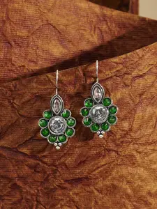 TEEJH Himanika Silver-Plated Floral Oxidised Drop Earrings