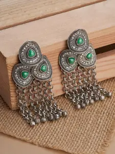 TEEJH Katyani Silver-Plated Contemporary Oxidised Drop Earrings