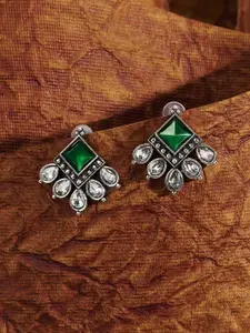 TEEJH Charulatha Silver-Plated Diamond Shaped Oxidised Drop Earrings